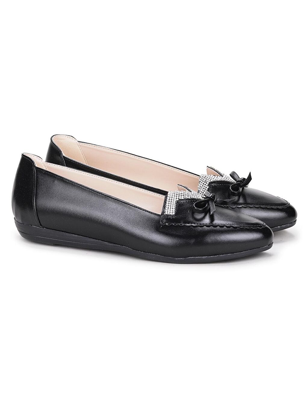 Siyah Parlak Büyük Numara Kadın Babet Ayakkabı Chr 282