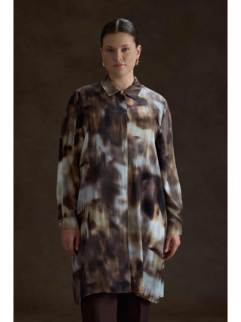 Kahverengi Desenli Viscon Tunik-1