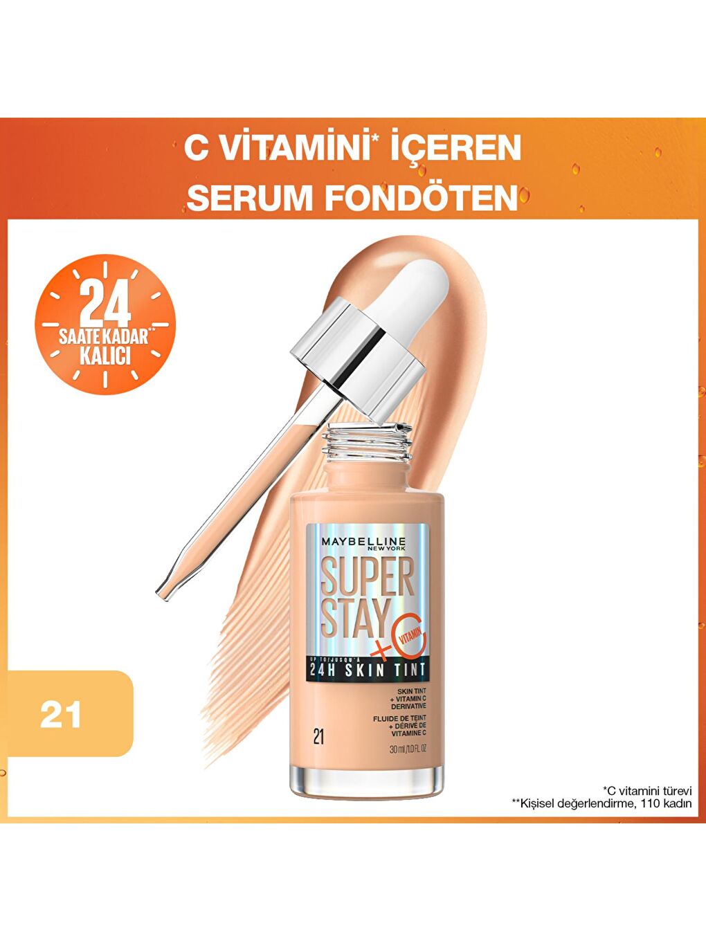 MAYBELLINE NEWYORK Şeffaf Super Stay Skin Tint Fondöten - 21