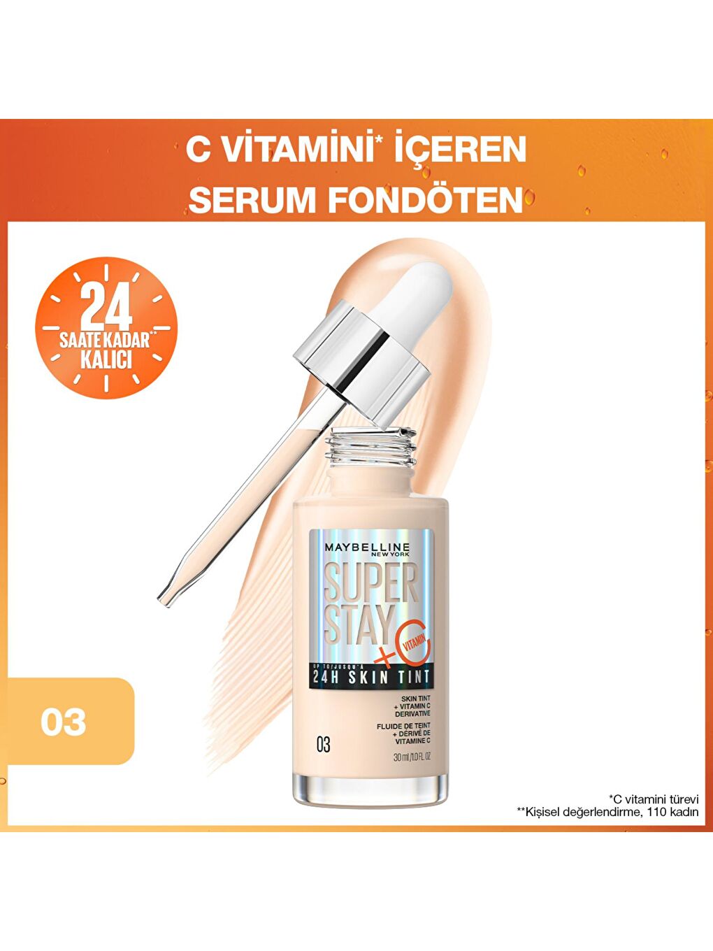 MAYBELLINE NEWYORK Şeffaf Super Stay Skin Tint Fondöten - 03