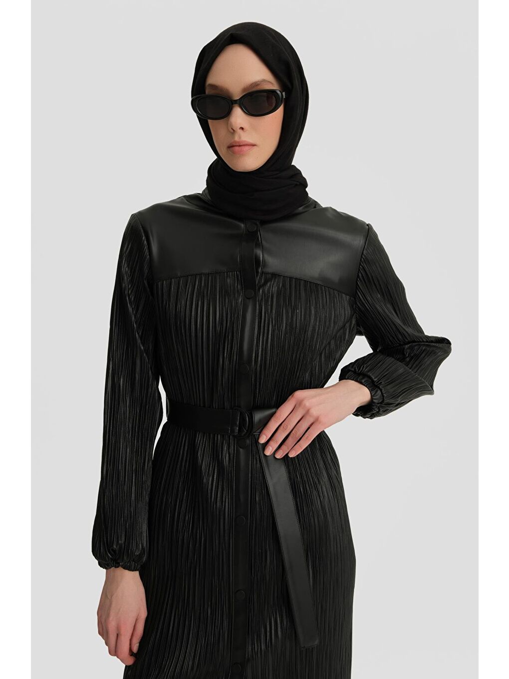 Pliseli Deri Kap 24K7513 Siyah-1