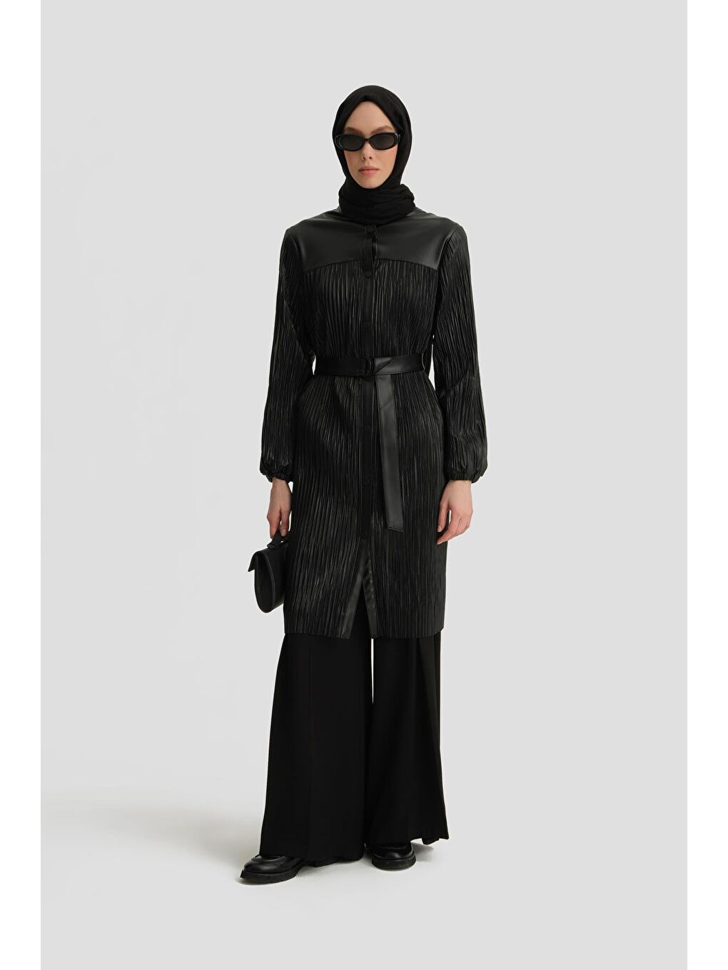 Pliseli Deri Kap 24K7513 Siyah-2