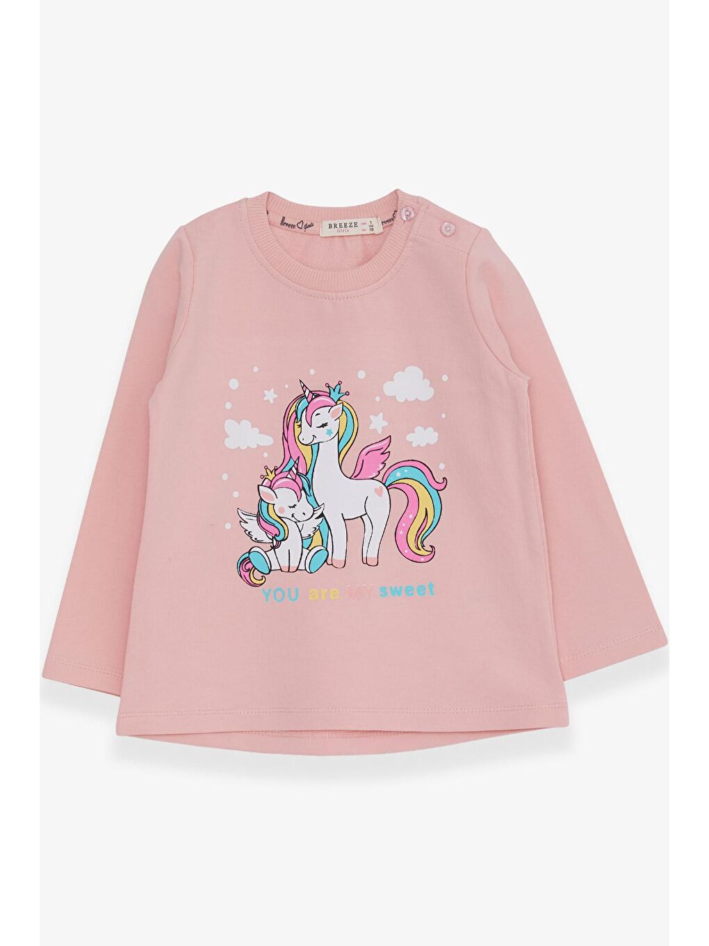 Breeze Pudra Pembe Kız Bebek Sweatshirt Sevimli Unicorn Baskılı Pudra (1-1.5 Yaş)