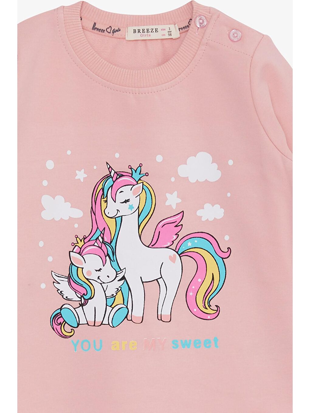 Breeze Pudra Pembe Kız Bebek Sweatshirt Sevimli Unicorn Baskılı Pudra (1-1.5 Yaş) - 2