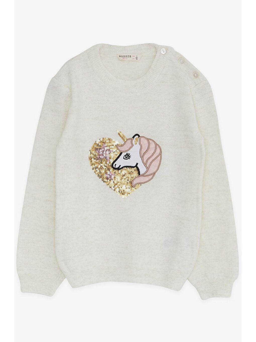 Kız Çocuk Triko Kazak Pullu  Baskılı Ekru (1.5-5 Yaş)