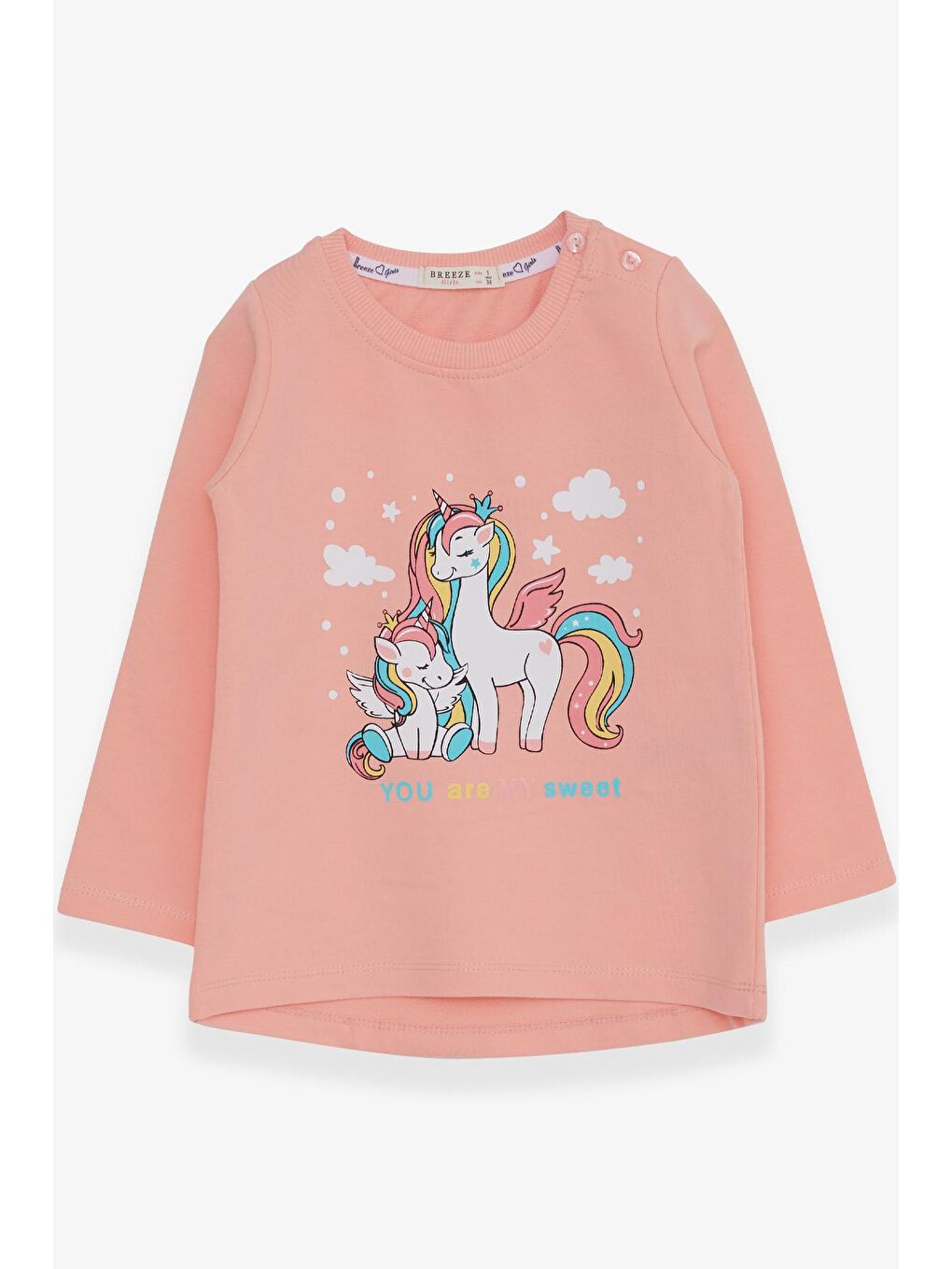 Pembe Kız Çocuk Sweatshirt Sevimli  Baskılı Somon (1-3 Yaş)