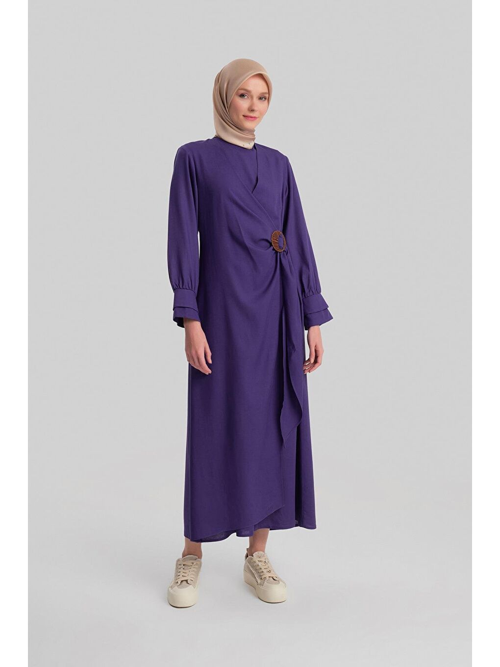 Lacivert Tokalı Kruvaze Elbise 24Y9839 Morcivert