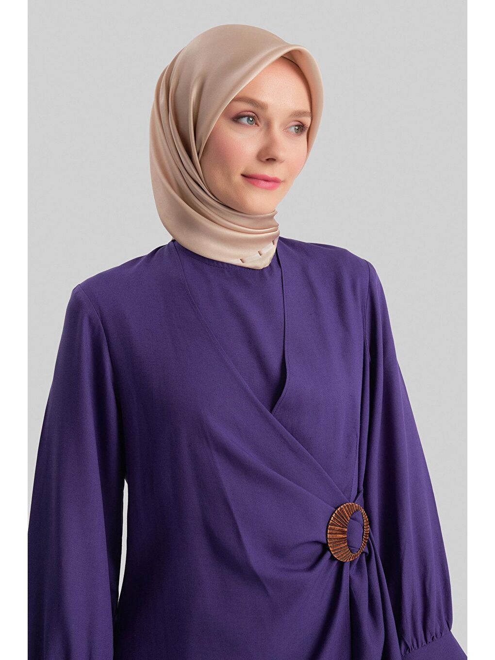 Lacivert Tokalı Kruvaze Elbise 24Y9839 Morcivert-1