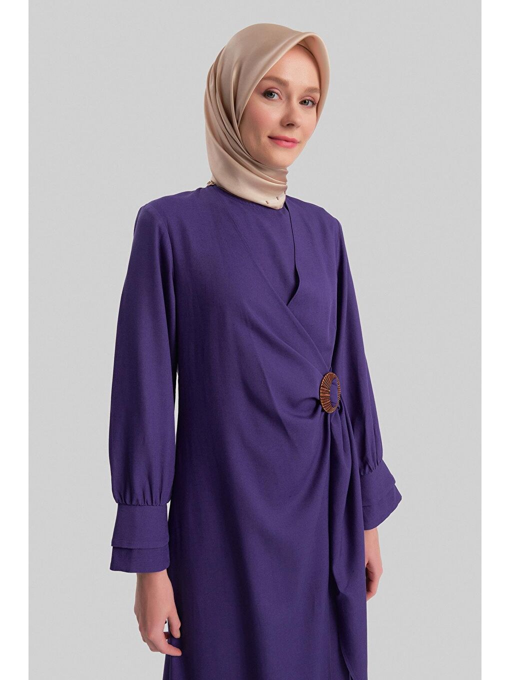 Lacivert Tokalı Kruvaze Elbise 24Y9839 Morcivert-4