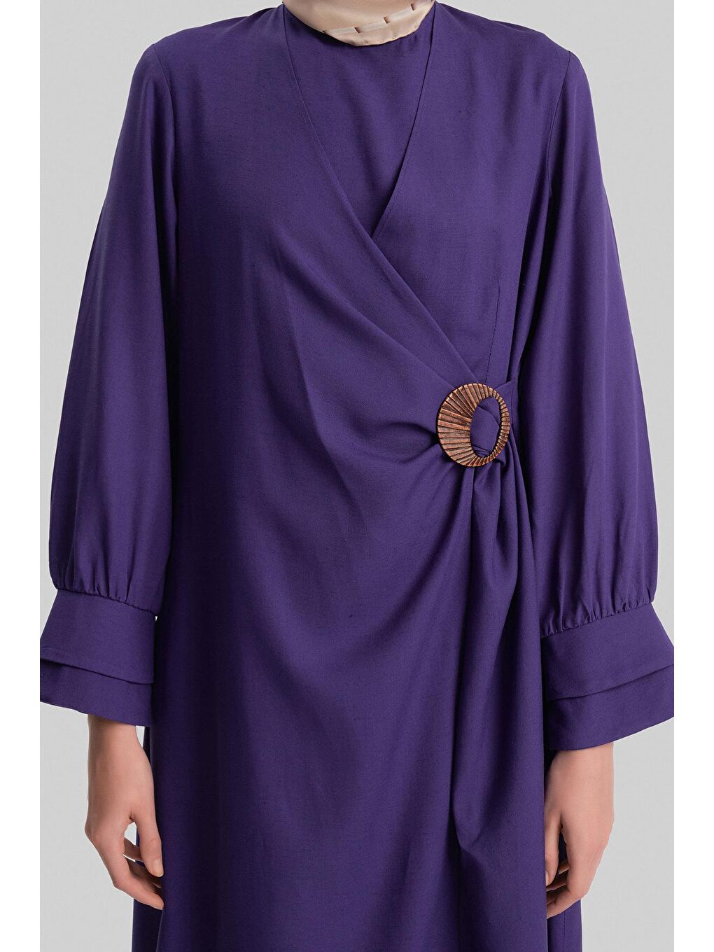 Lacivert Tokalı Kruvaze Elbise 24Y9839 Morcivert-5