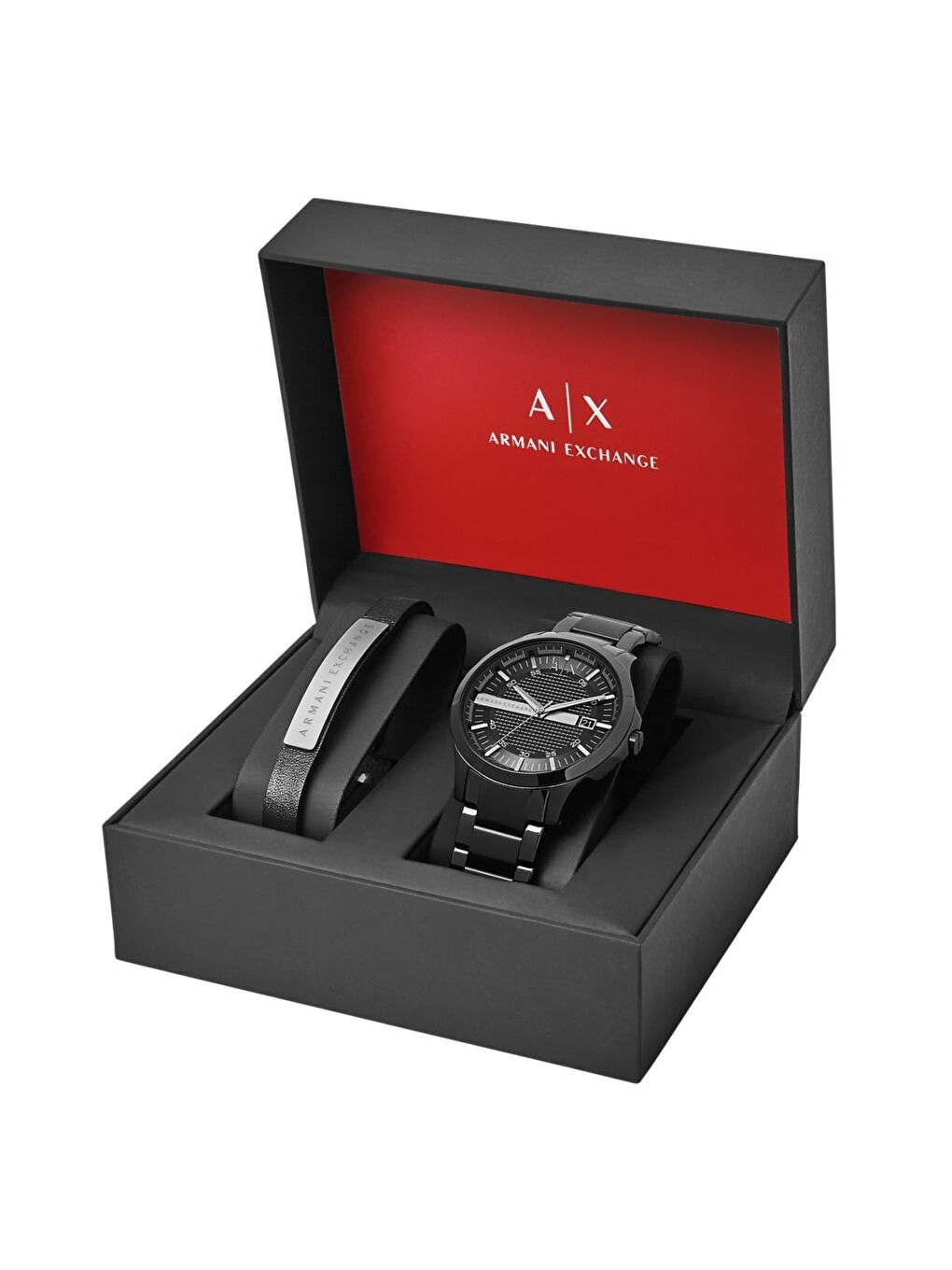 Siyah AX7101 Erkek Set Kol Saati ve Bileklik-2