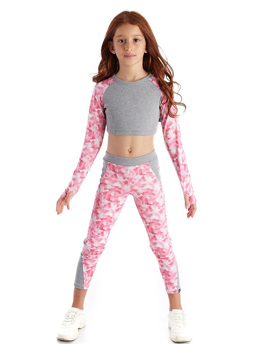 Gri Tori Marble Kız Çocuk Crop Sweatshirt