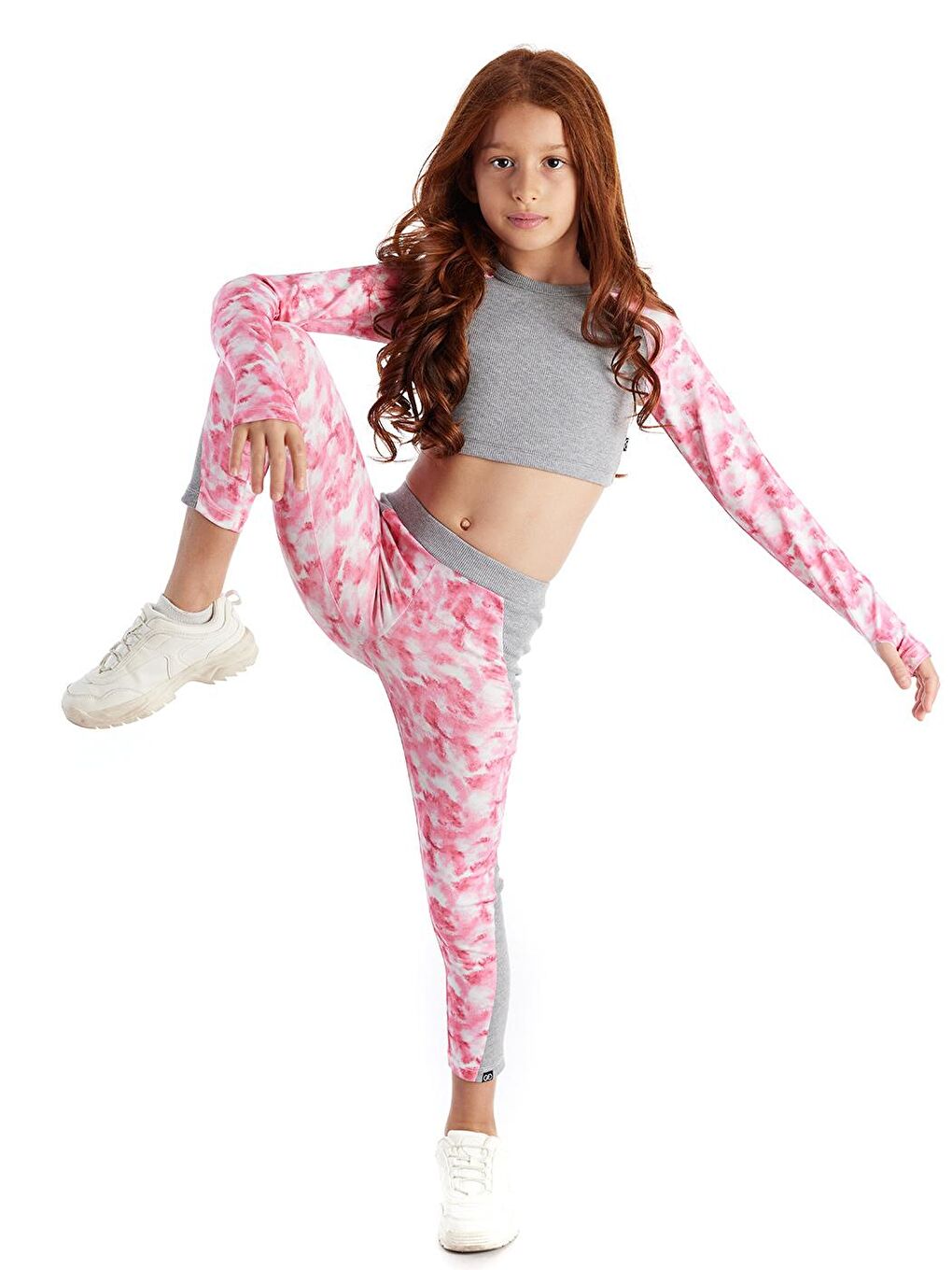 Gri Tori Marble Kız Çocuk Crop Sweatshirt-1