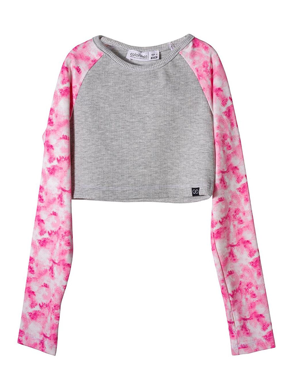 Gri Tori Marble Kız Çocuk Crop Sweatshirt-3