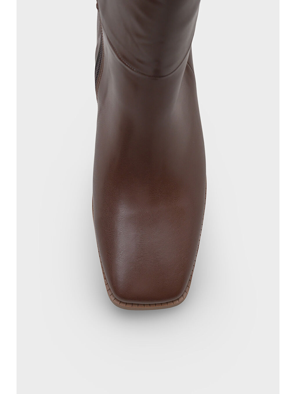 Kahverengi Merilyn Küt Burunlu Kalın Orta Topuklu Fermuarlı Uzun Kadın Çizme-2
