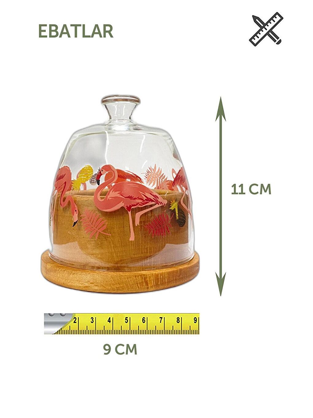 Karışık Flamingo Mini Cam Fanus Lokumluk Şekerlik-1