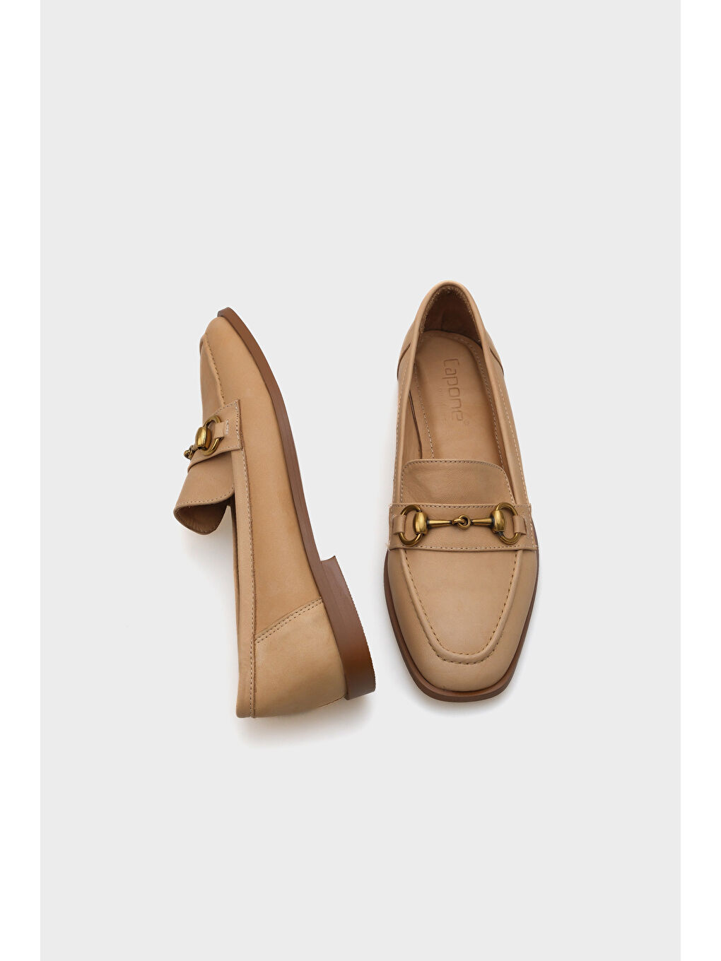 Bej Carly Hakiki Deri Metal Tokalı Kadın Loafer Ayakkabı-5