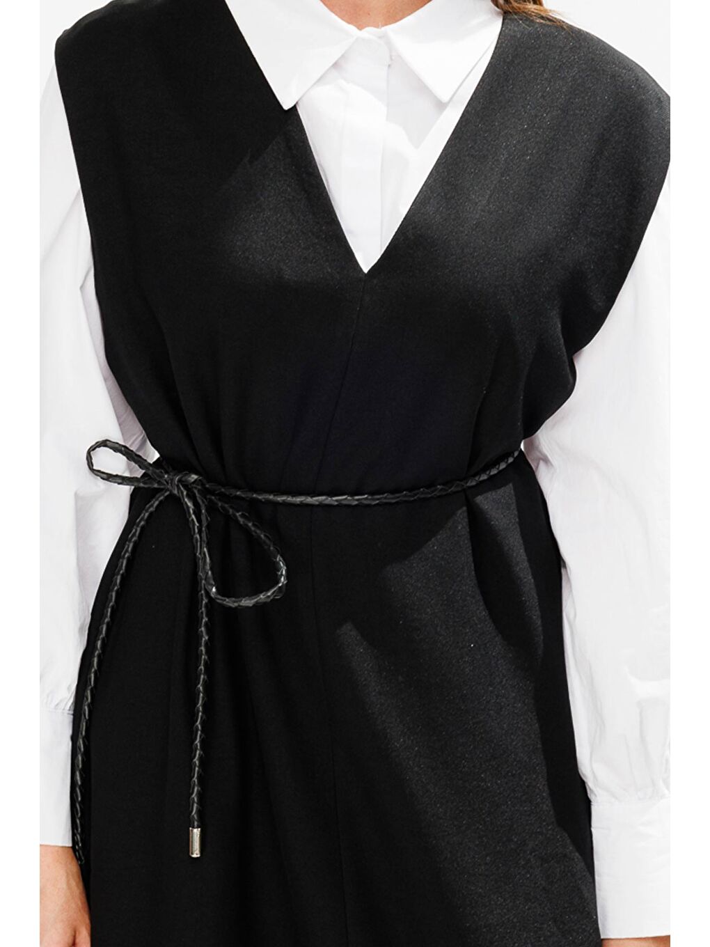 Örgü Motifli İp Kordon Siyah Deri Kemer-1