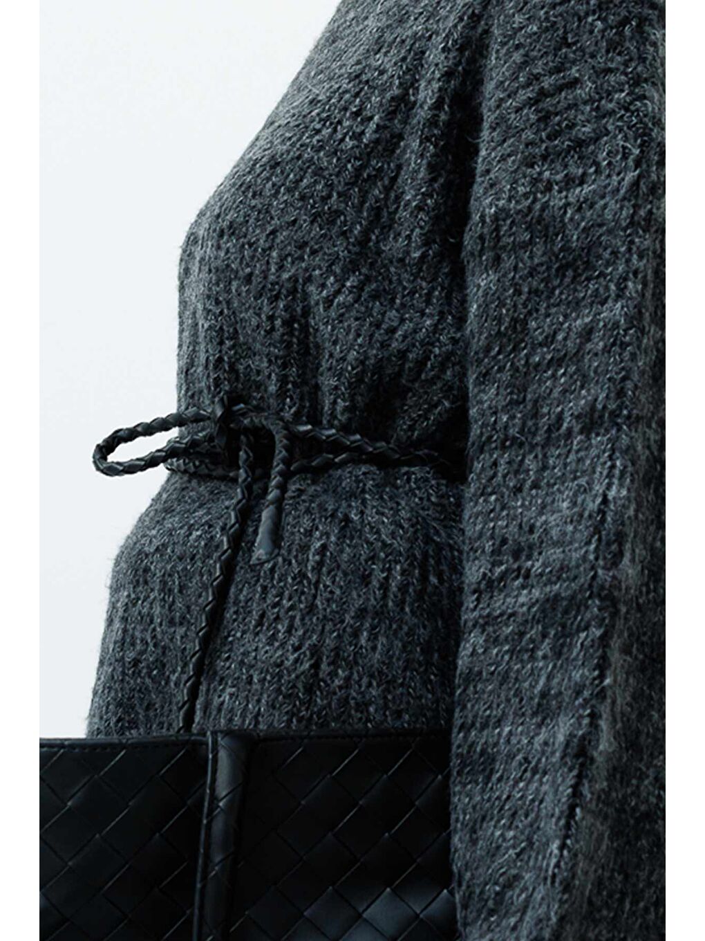 Örgü Motifli İp Kordon Siyah Deri Kemer-4