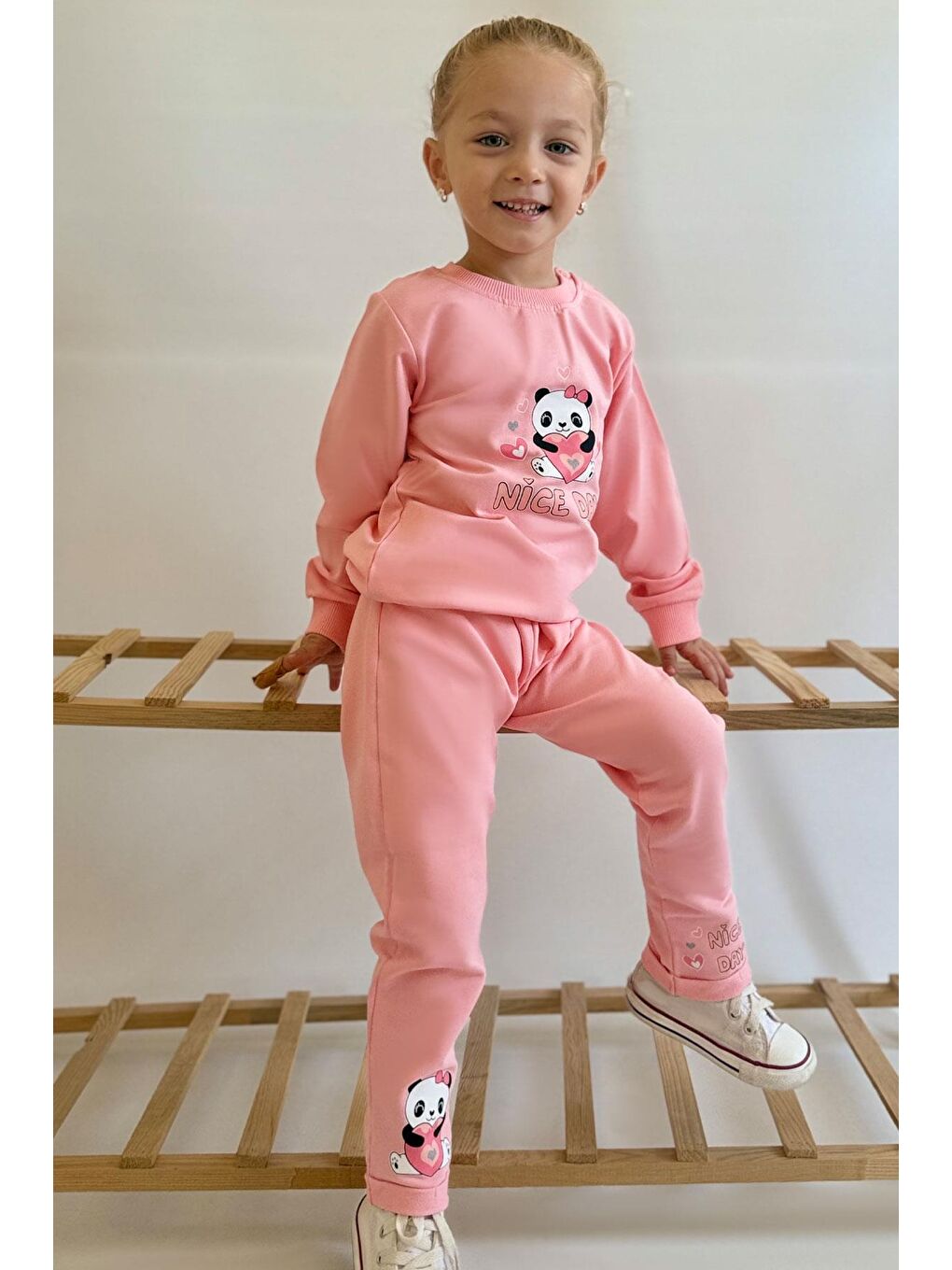 Kız Bebek Eşofman Takım Mutlu Pandacık Baskılı Pembe (1-3 Yaş)-1