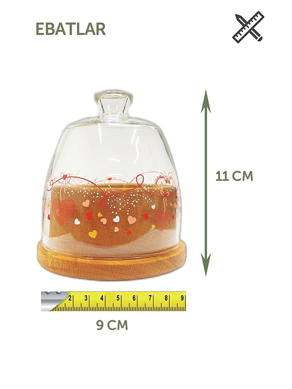 Karışık Kalpli Mini Cam Fanus Lokumluk Şekerlik-1