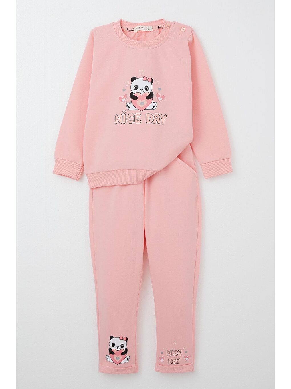Kız Bebek Eşofman Takım Mutlu Pandacık Baskılı Pembe (1-3 Yaş)-3