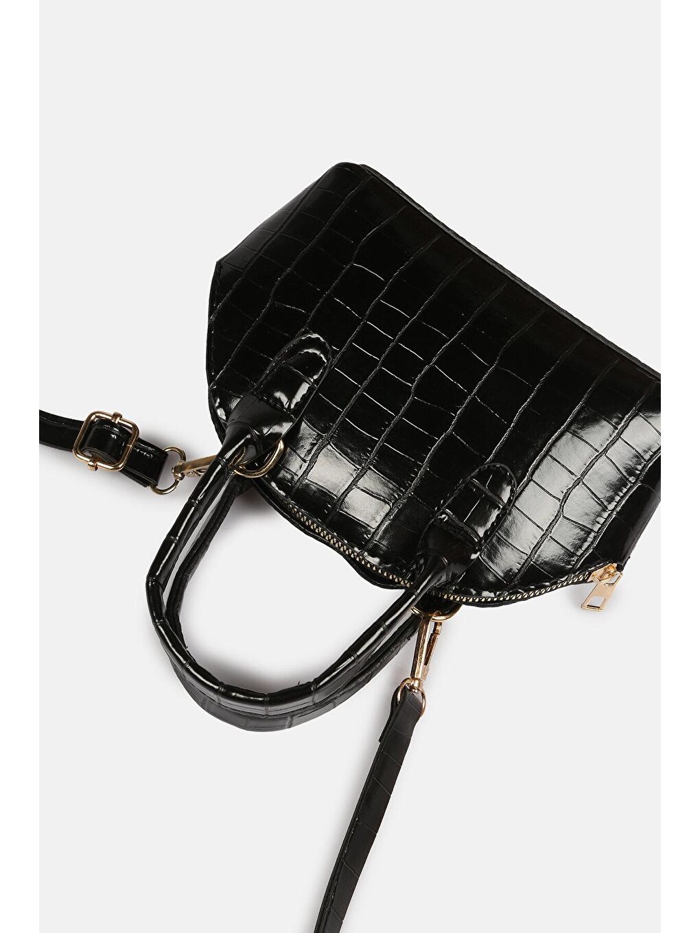 Siyah Mini Kroko Desenli Omuz Çantası-2