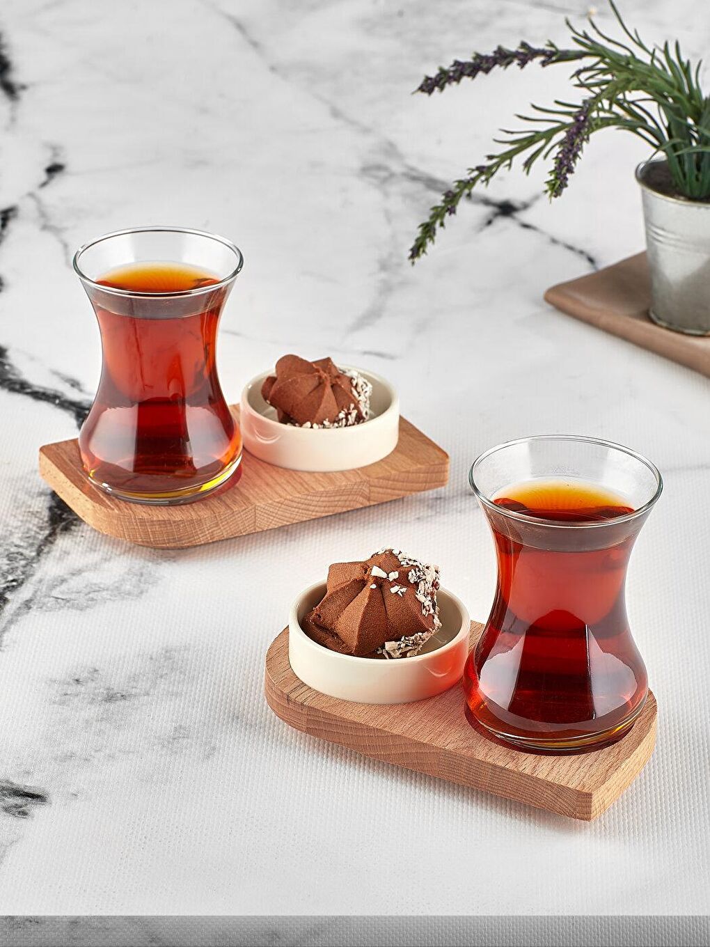 Karışık 2 Kişilik Çay Seti Ahşap Tabaklı