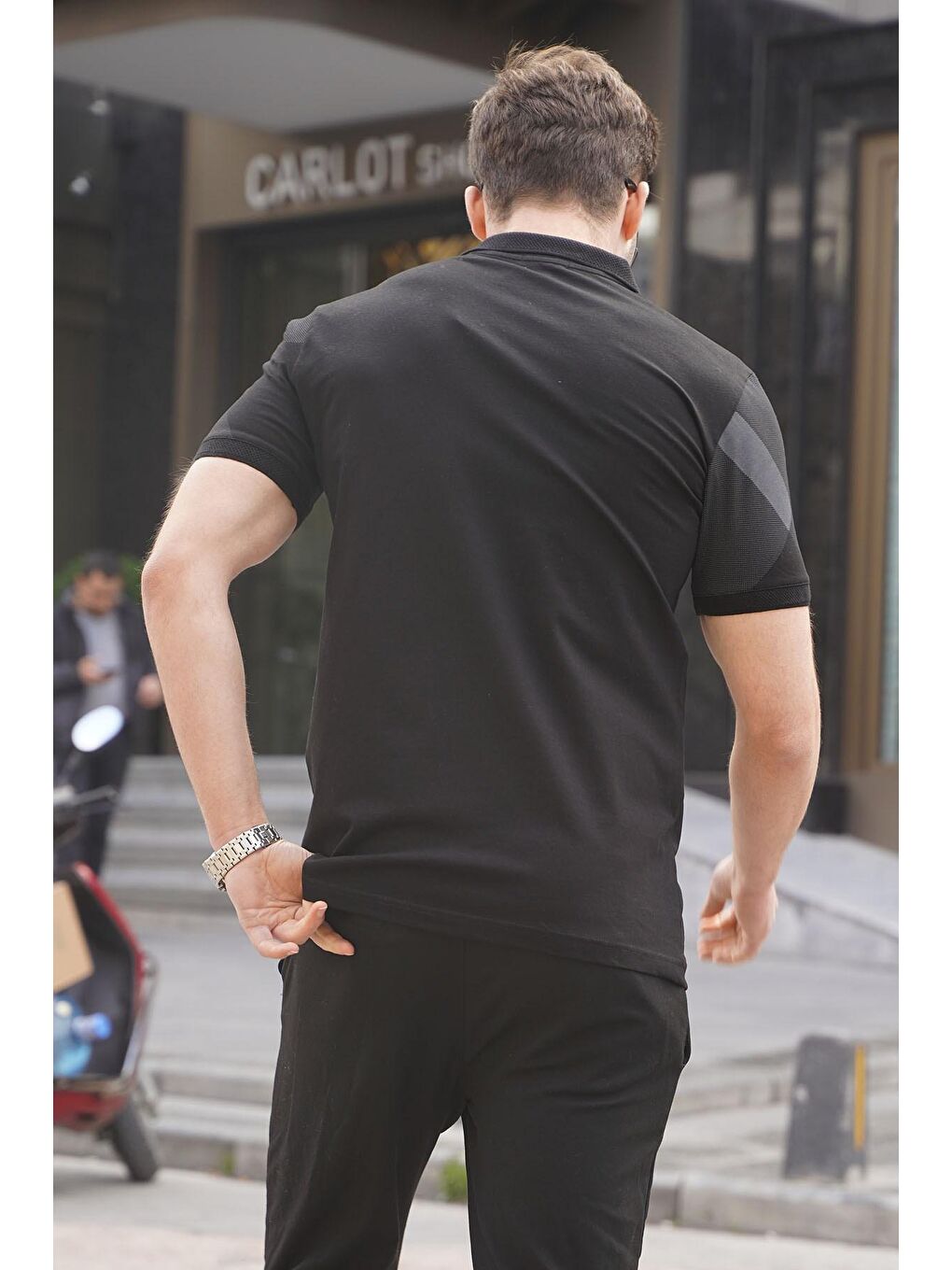 Siyah Desenli Polo Yaka Erkek Tişört 6081-1