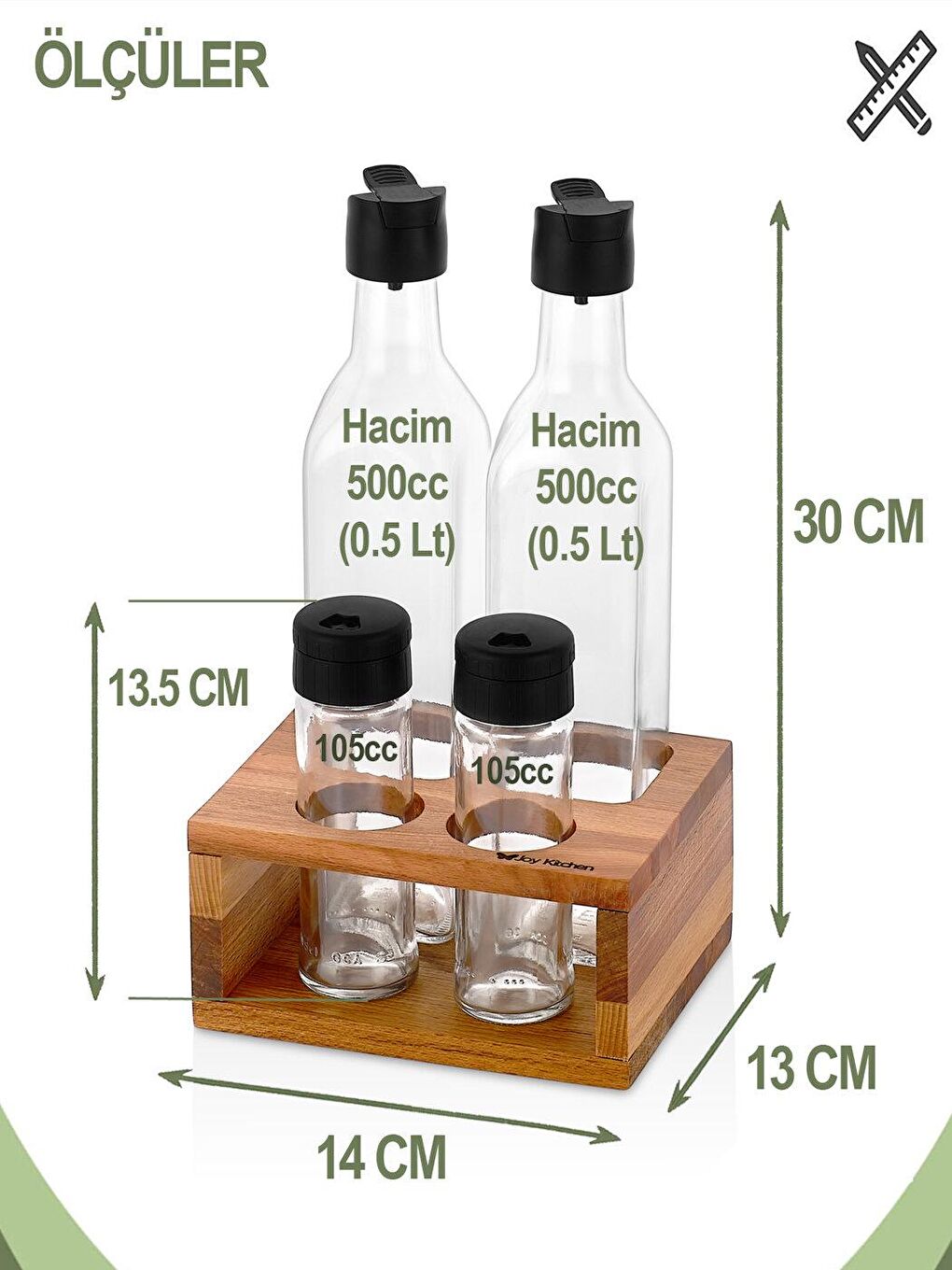 Karışık Yağlık ve Baharatlık Seti Ahşap Stantlı Kare Şişeli 500 Cc-1