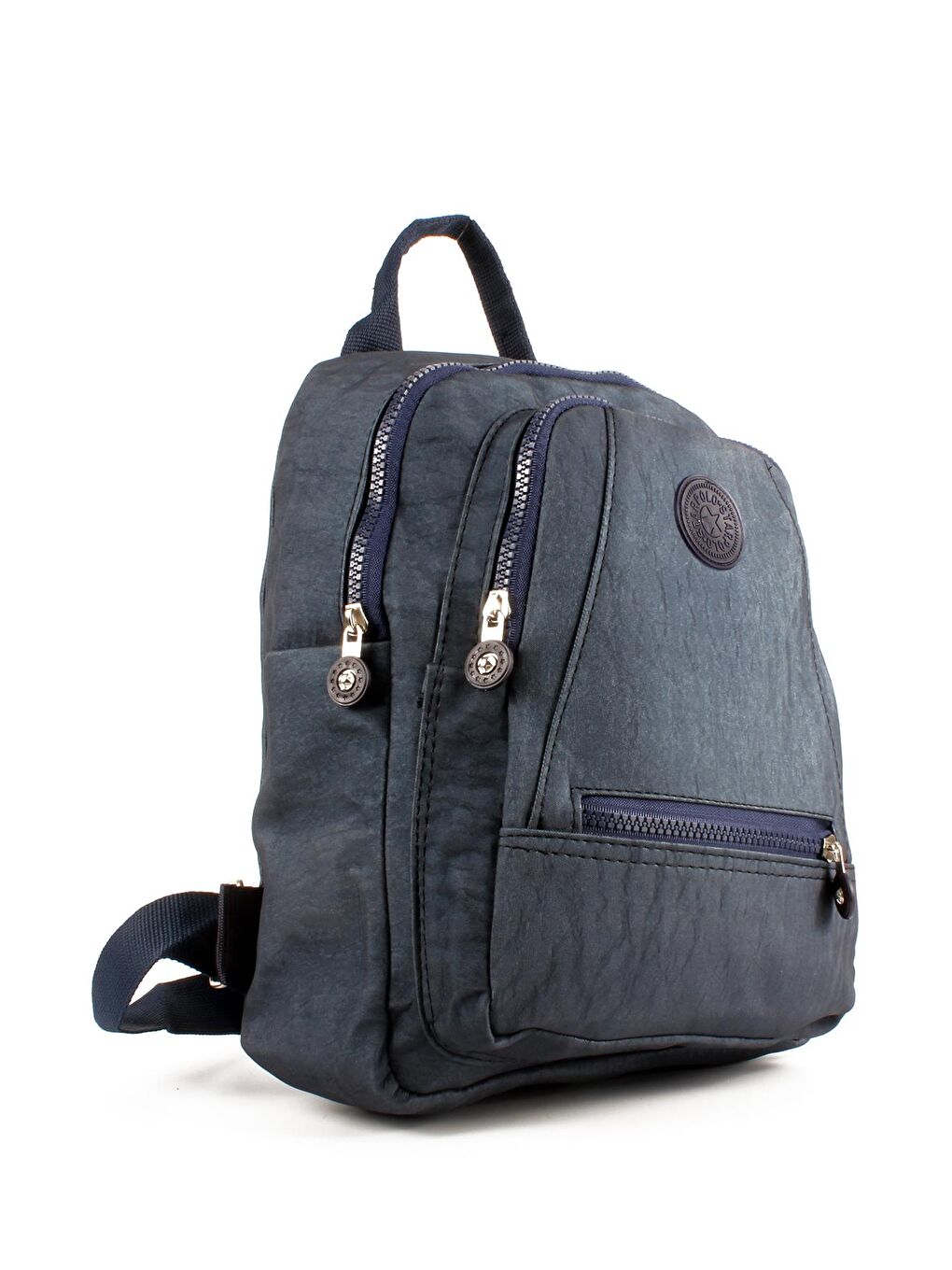 Lacivert Kadın Üç Bölmeli Kolon Askılı Krinkıl Kumaş Sırt Çantası (10715)
