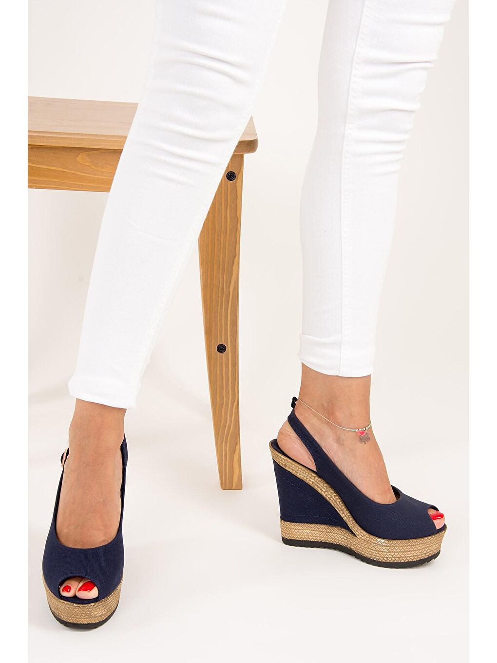 9674070805 Lacivert Dolgu Taban Kadın Ayakkabı-1