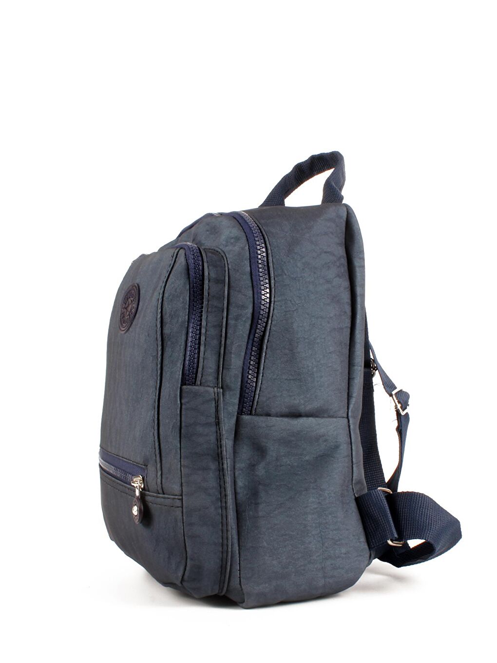 Lacivert Kadın Üç Bölmeli Kolon Askılı Krinkıl Kumaş Sırt Çantası (10715)-3