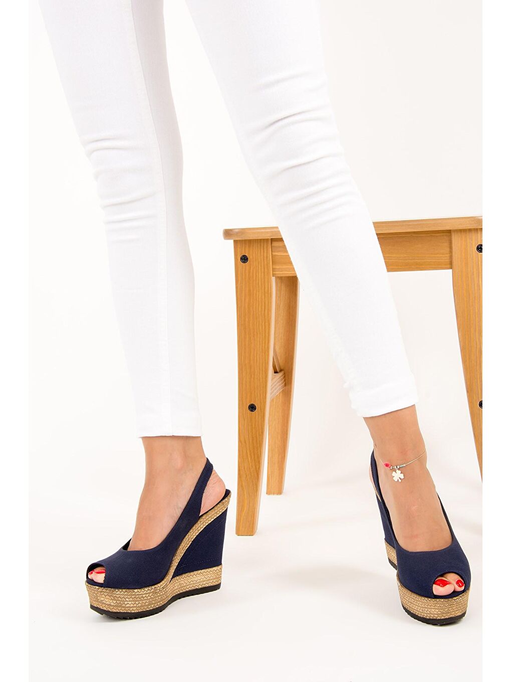 9674070805 Lacivert Dolgu Taban Kadın Ayakkabı-2