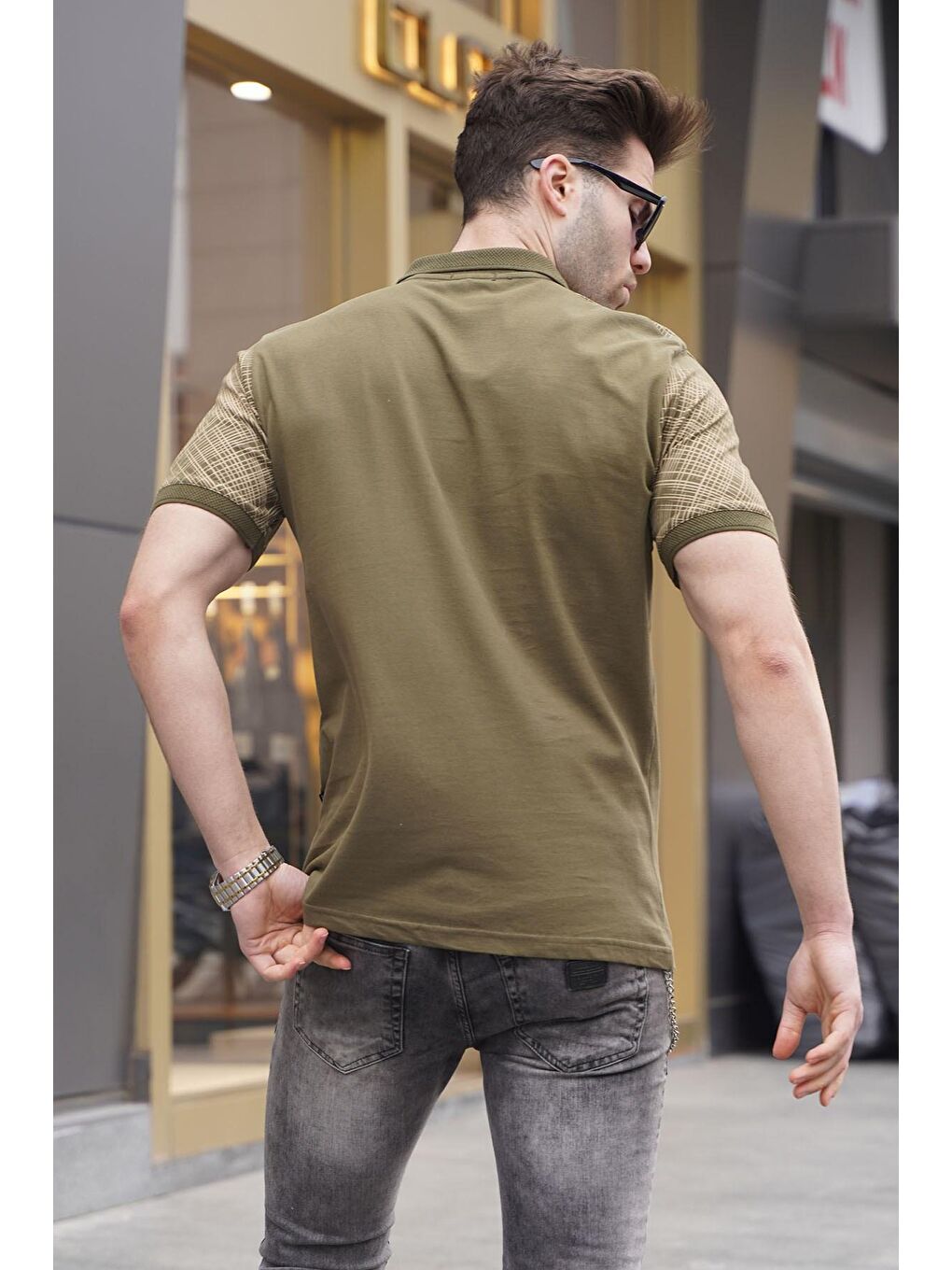 Haki Desenli Polo Yaka Erkek Tişört 6082-1