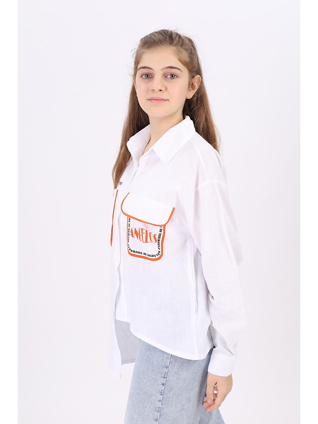 Beyaz Kız Çocuk Panelli Gömlek 9-14 Yaş Lx193-2
