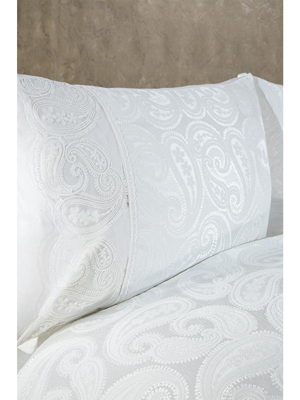 Ekru Şal 3 Parça Çift Kişilik Yatak Örtüsü Krem-5