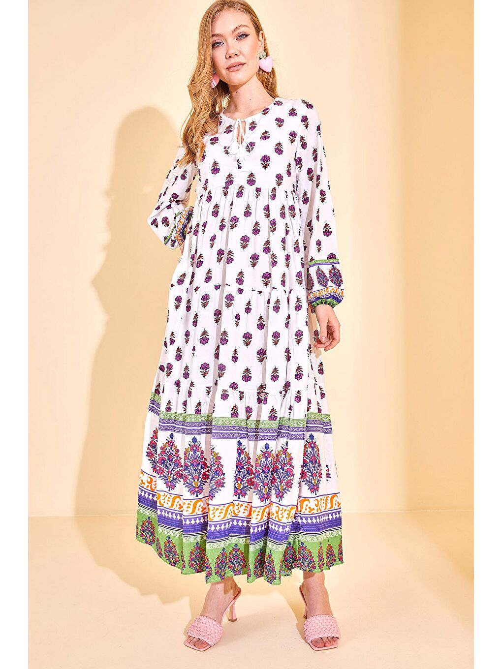 Mor Desenli Maxi Elbise 3KXK6-46773-06