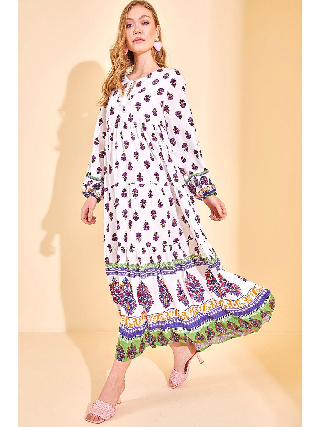 Mor Desenli Maxi Elbise 3KXK6-46773-06-2