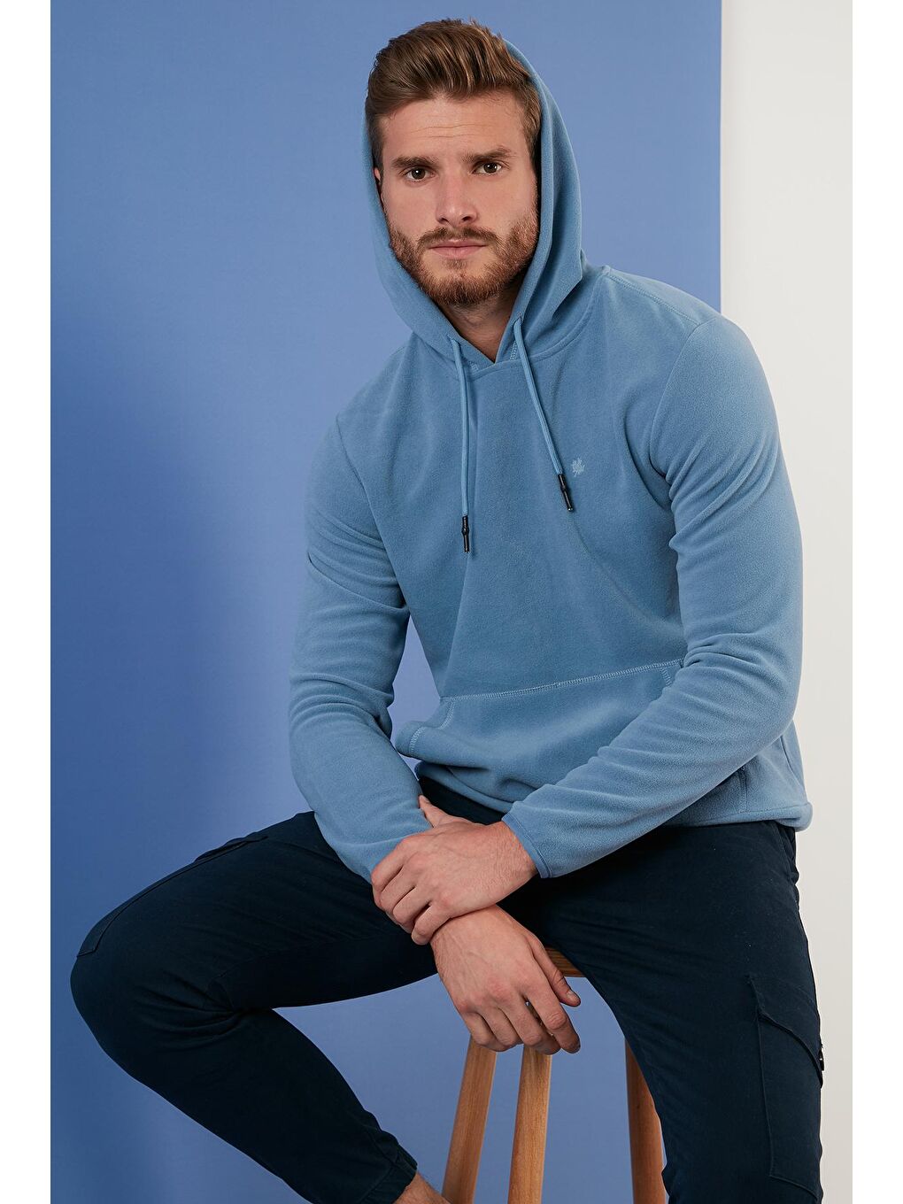 Mavi Slim Fit Kanguru Cepli Kapüşonlu Polar 5906032