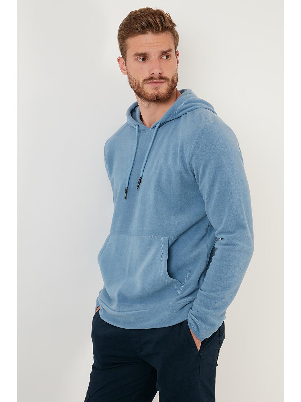 Mavi Slim Fit Kanguru Cepli Kapüşonlu Polar 5906032-1