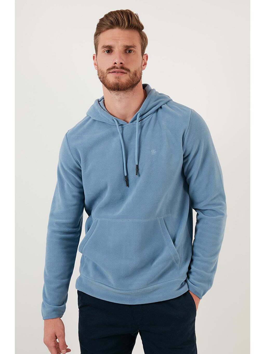 Mavi Slim Fit Kanguru Cepli Kapüşonlu Polar 5906032-4