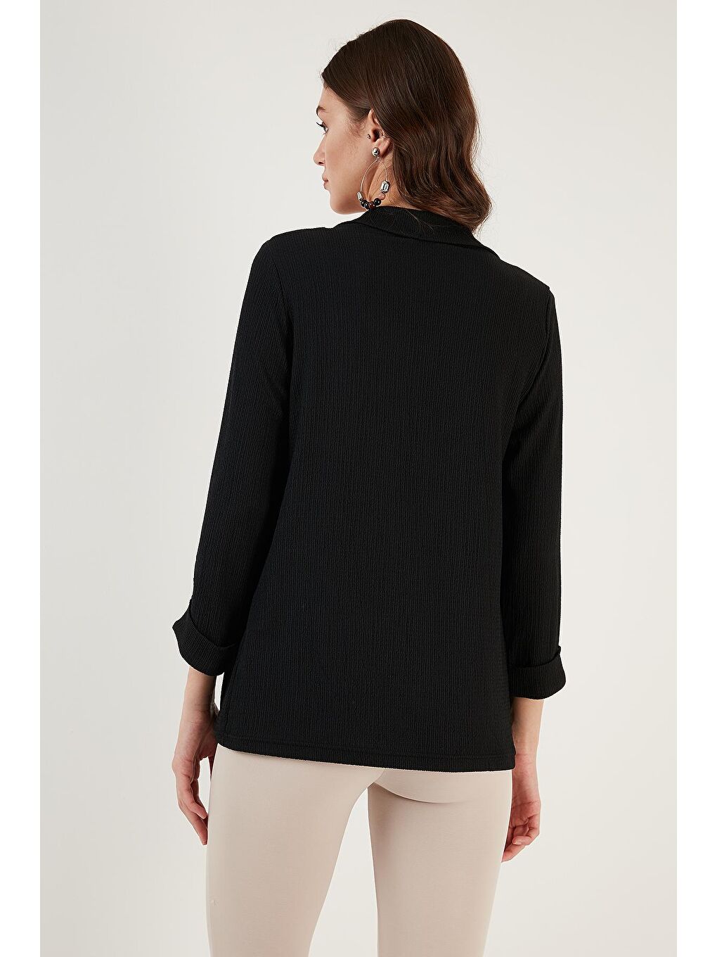 Siyah Yakası Ve Kolu Katlı Gofre Kimono Hırka 5864974-5