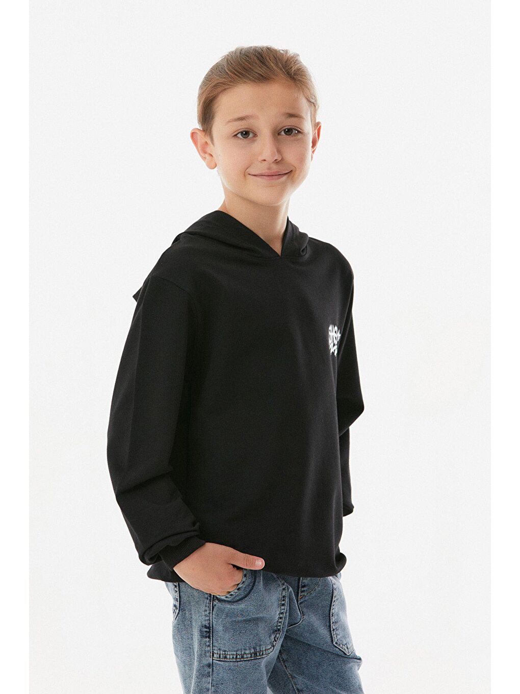 Siyah Ayıcık Baskılı Kapüşonlu Sweatshirt-2