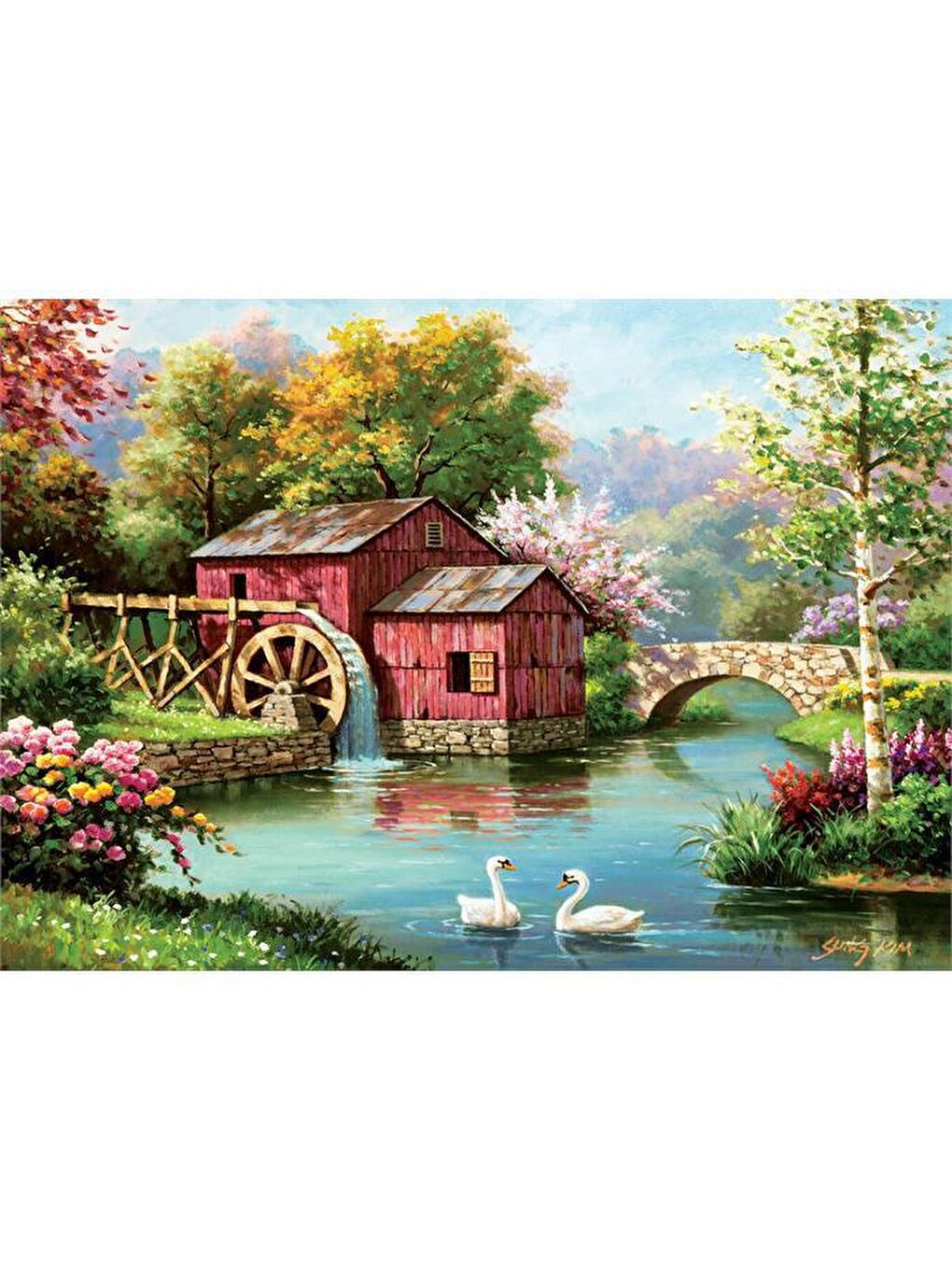 Art Puzzle Karışık 1000 Parça Puzzle Kırmızı Eski Değirmen