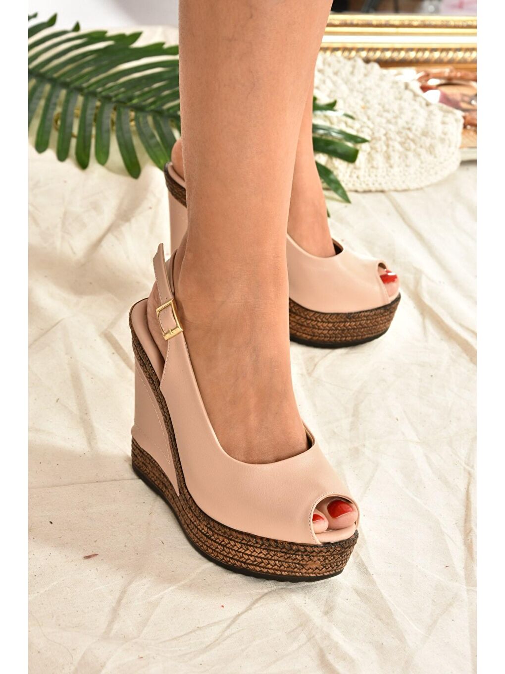 Bej 9674070803 Ten Dolgu Taban Kadın Ayakkabı-1