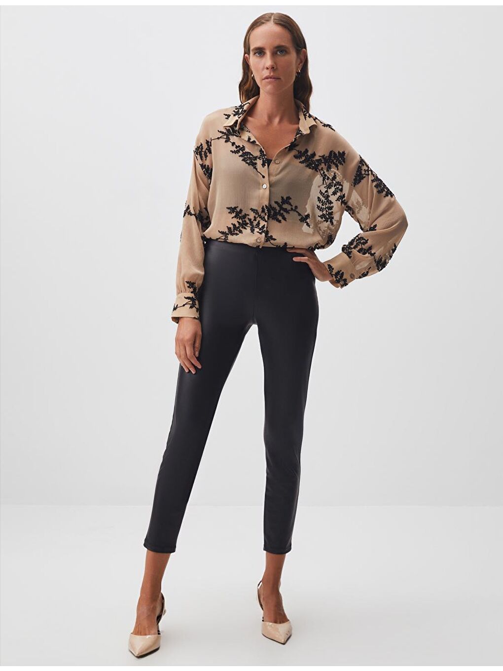 Siyah Dar Kesim Yüksek Bel Deri Tayt