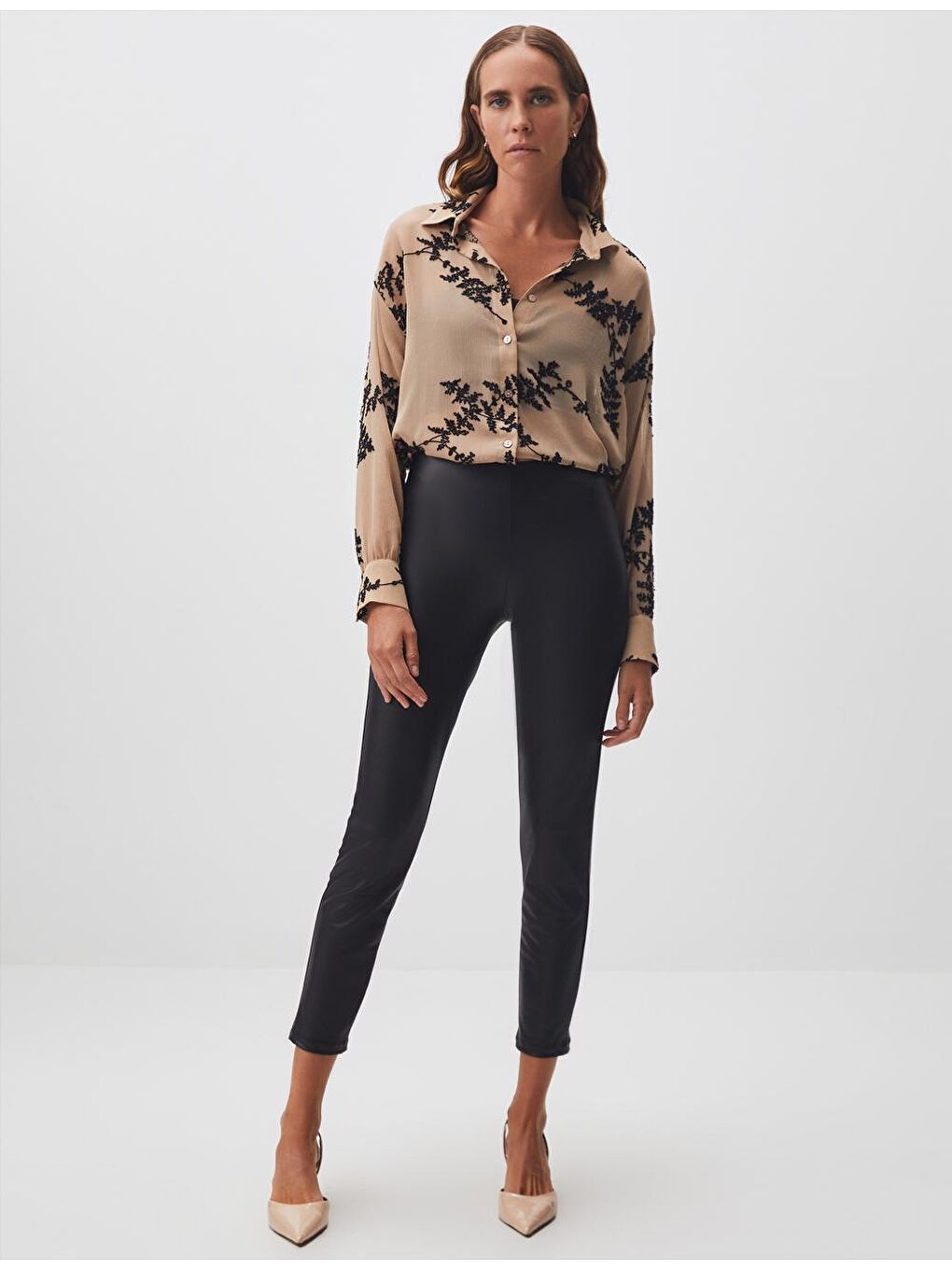 Siyah Dar Kesim Yüksek Bel Deri Tayt-2