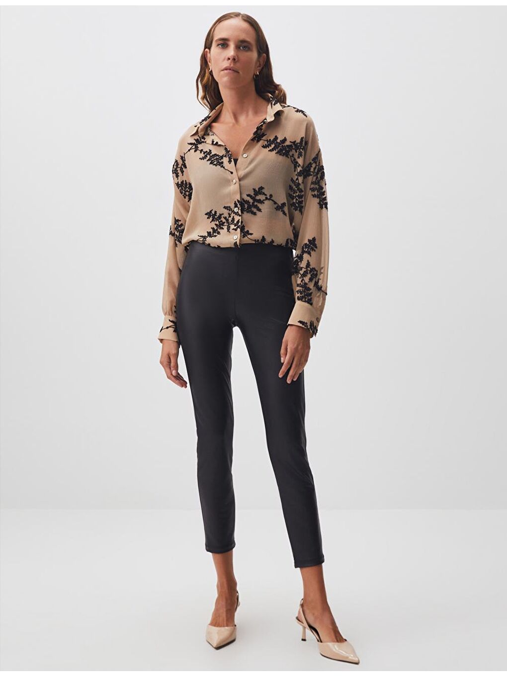 Siyah Dar Kesim Yüksek Bel Deri Tayt-3