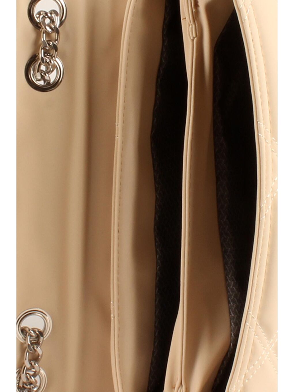 Ekru Kadın Çift Bölmeli Zincir Askılı Yumuşak Saten Dokulu Kapitoneli Nakışlı Orta Boy Omuz Çantası(1734)-3